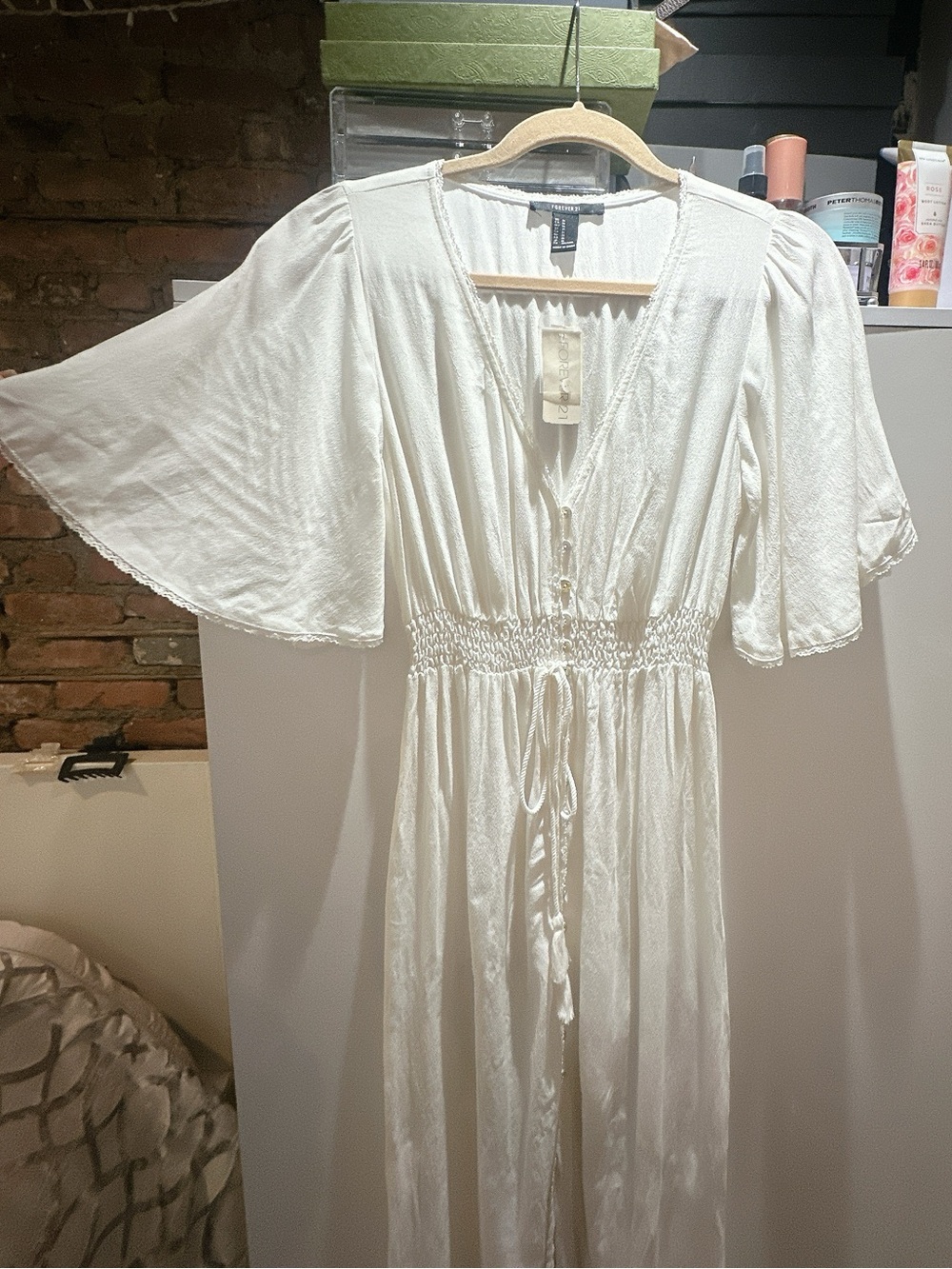 NWT White Boho Maxi Dress Bell Sleeve Cottagecore Beach Vacation Flowy Resort - Picture 5 of 10